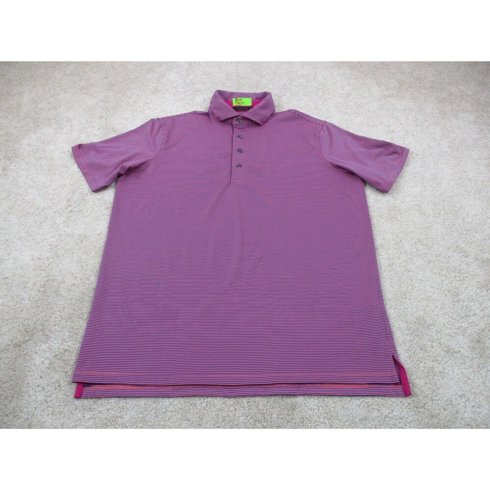 Greyson Polo Shirt Men Medium Pink Blue Striped Performance Stretch Preppy Golf